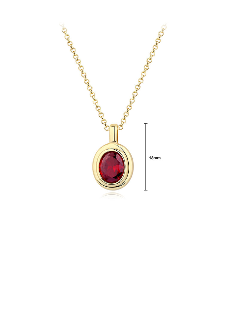 925 Sterling Silver Plated Gold Fashion Simple Geometric Oval Pendant with Red Cubic Zirconia and Necklace - Luxurious Look - Vibrant Color