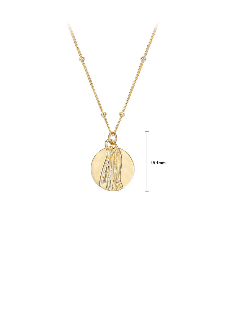 925 Sterling Silver Plated Gold Fashion Simple Water Pattern Geometric Round Pendant with Necklace