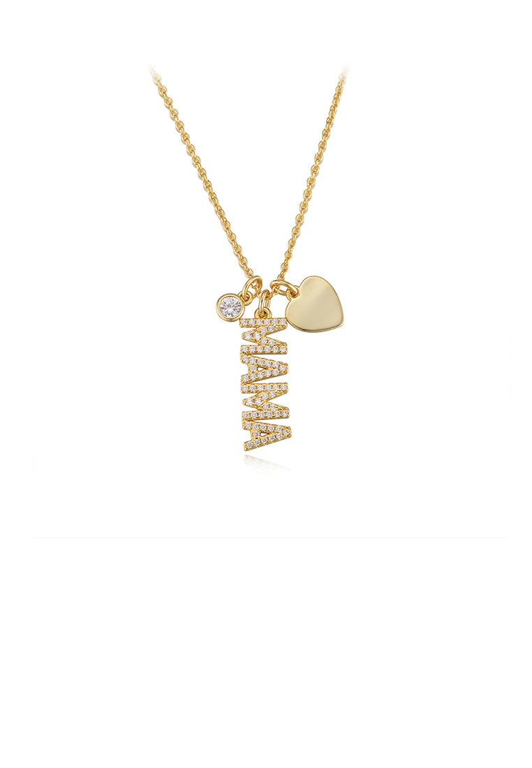 925 Sterling Silver Plated Gold Fashion Simple Mama Alphabet Heart Pendant with Cubic Zirconia and Necklace - Luxurious Look