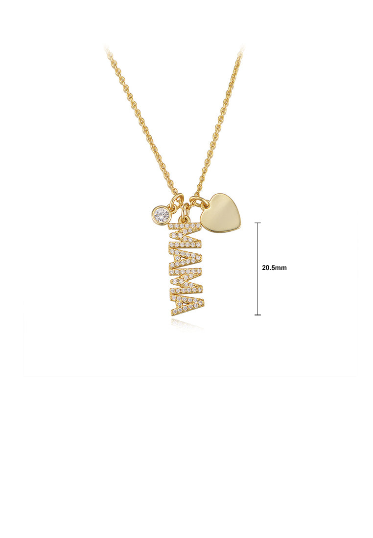 925 Sterling Silver Plated Gold Fashion Simple Mama Alphabet Heart Pendant with Cubic Zirconia and Necklace - Luxurious Look