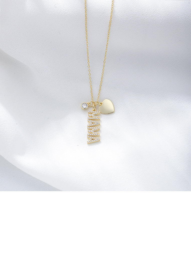 925 Sterling Silver Plated Gold Fashion Simple Mama Alphabet Heart Pendant with Cubic Zirconia and Necklace - Luxurious Look