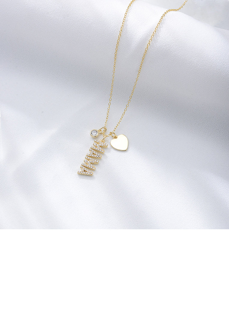 925 Sterling Silver Plated Gold Fashion Simple Mama Alphabet Heart Pendant with Cubic Zirconia and Necklace - Luxurious Look
