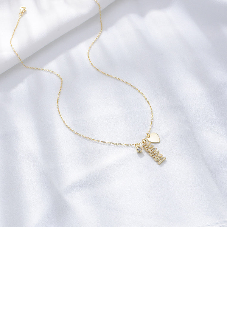 925 Sterling Silver Plated Gold Fashion Simple Mama Alphabet Heart Pendant with Cubic Zirconia and Necklace - Luxurious Look