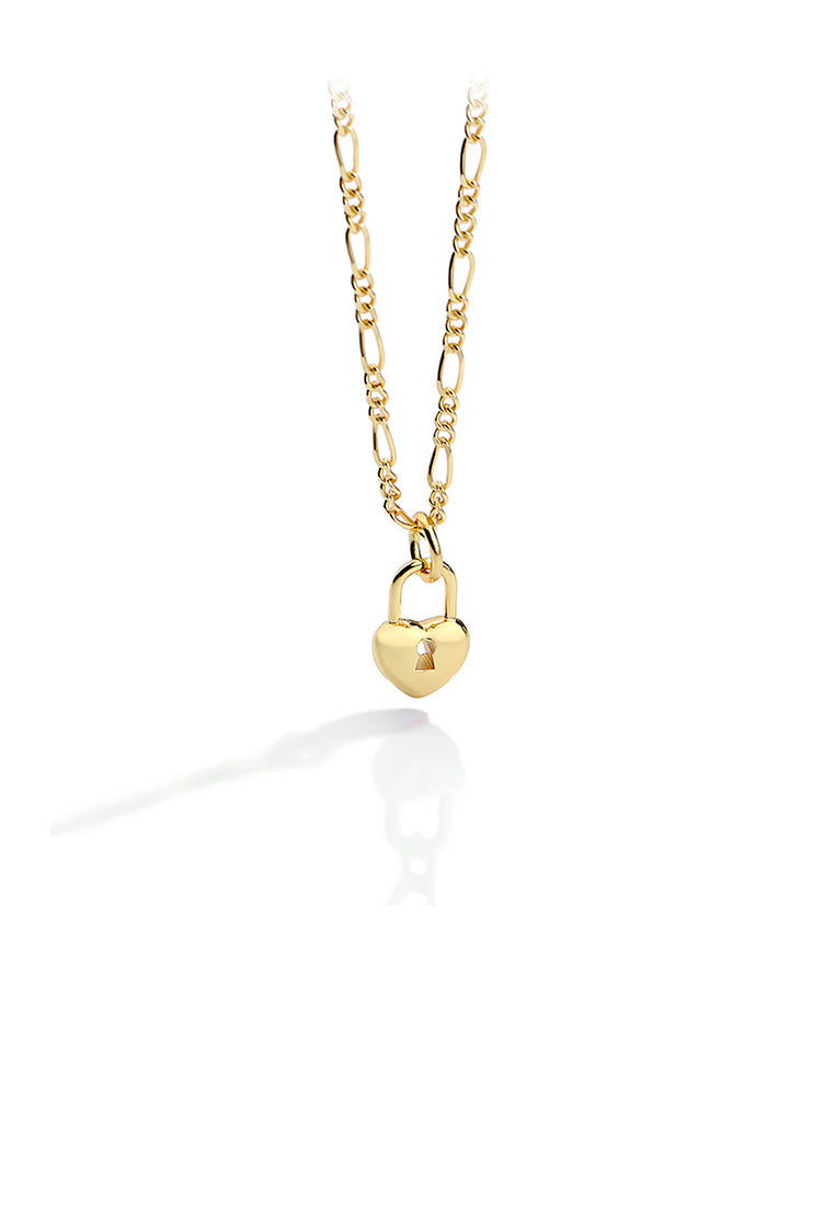 925 Sterling Silver Plated Gold Simple Romantic Heart Lock Pendant with Necklace