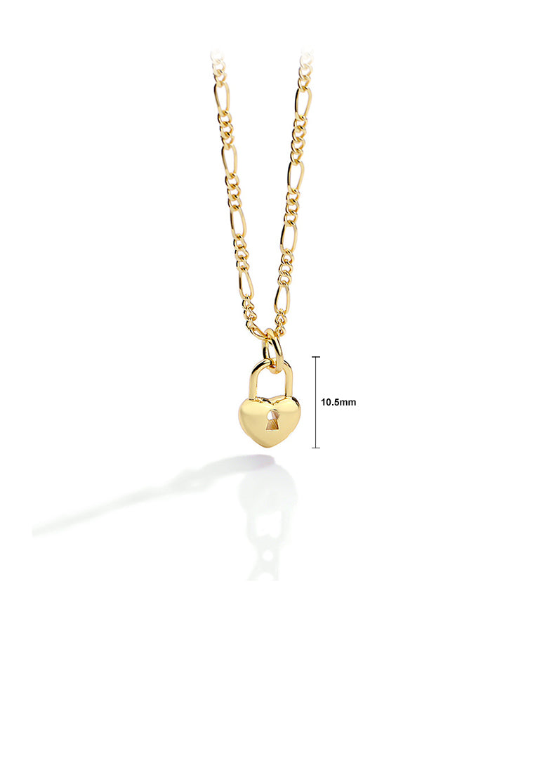925 Sterling Silver Plated Gold Simple Romantic Heart Lock Pendant with Necklace