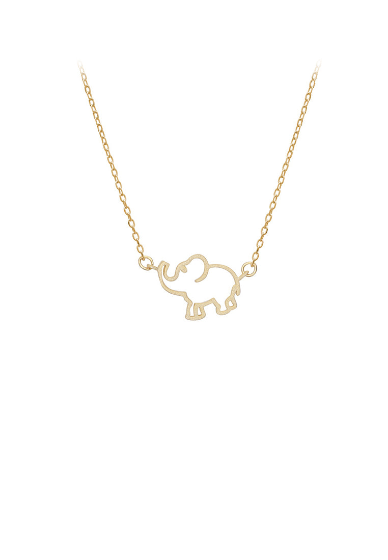 925 Sterling Silver Plated Gold Simple Cute Hollow Elephant Pendant with Necklace