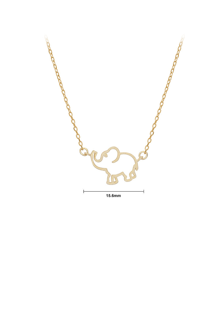 925 Sterling Silver Plated Gold Simple Cute Hollow Elephant Pendant with Necklace
