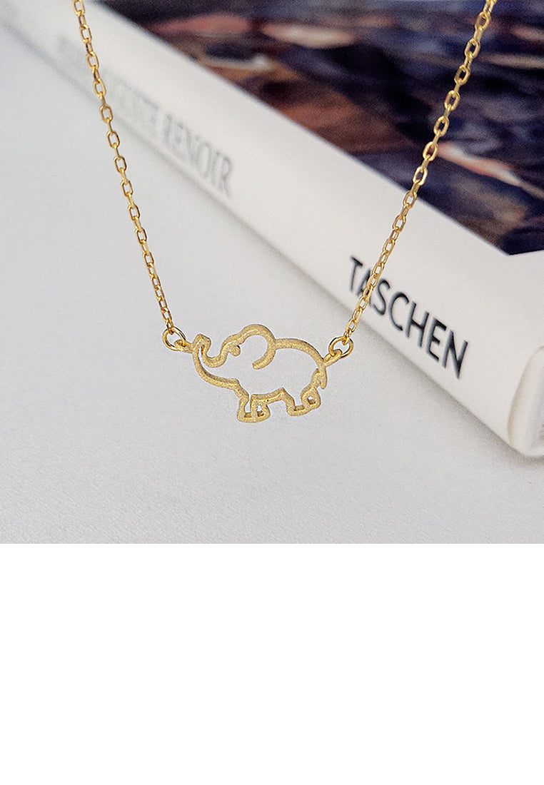 925 Sterling Silver Plated Gold Simple Cute Hollow Elephant Pendant with Necklace