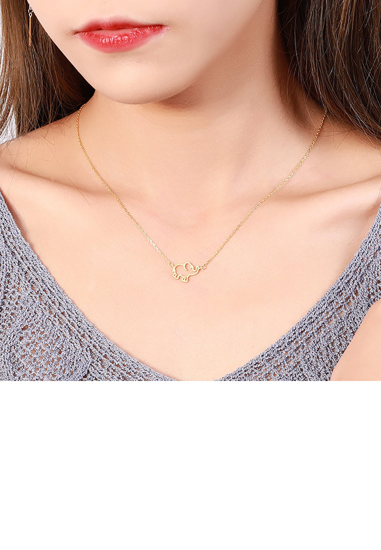 925 Sterling Silver Plated Gold Simple Cute Hollow Elephant Pendant with Necklace