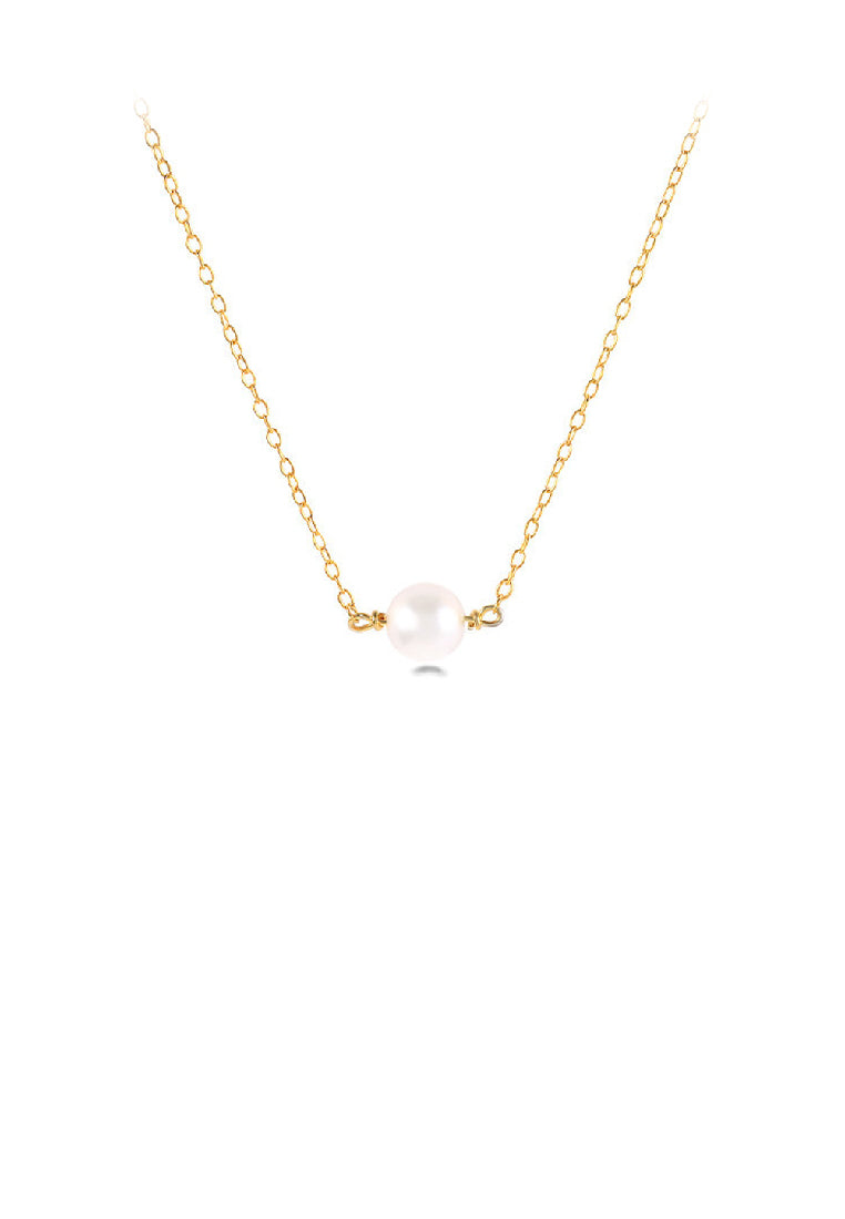 925 Sterling Silver Plated Gold Simple Elegant Geometric Imitation Pearl Pendant with Necklace - Luxurious Look