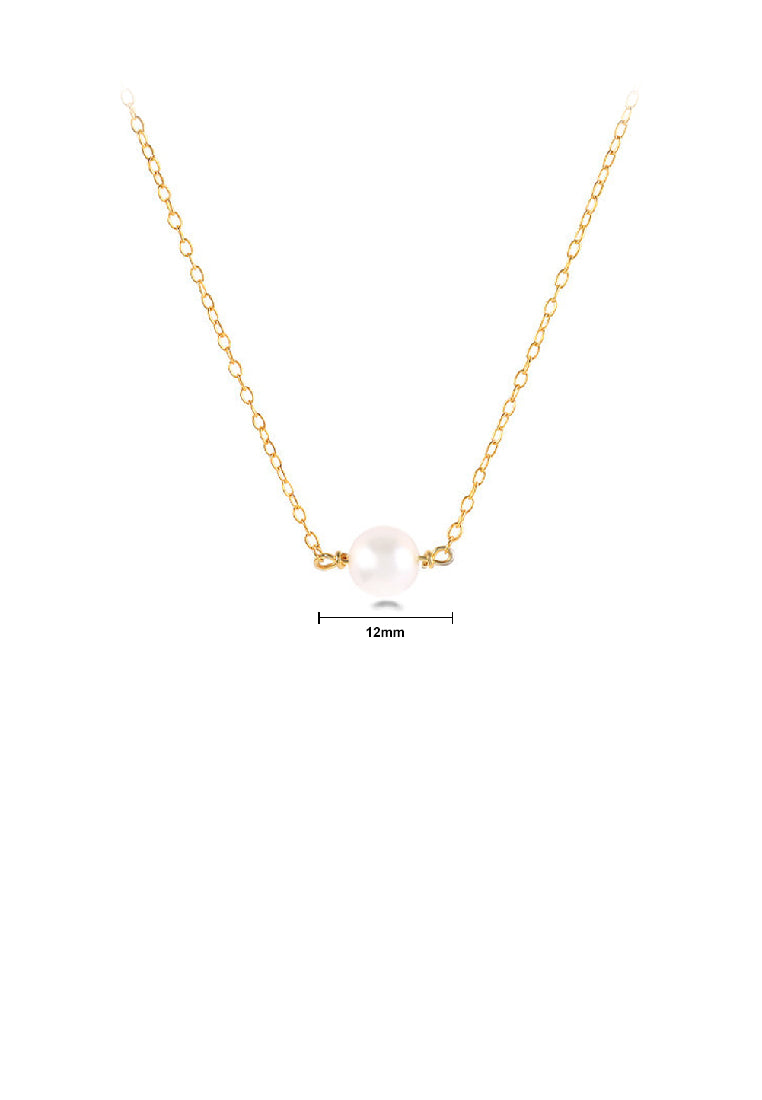925 Sterling Silver Plated Gold Simple Elegant Geometric Imitation Pearl Pendant with Necklace - Luxurious Look