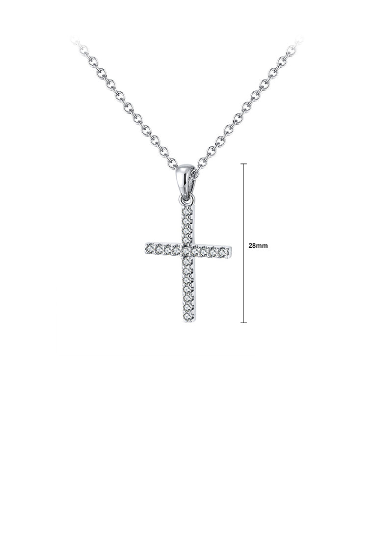 925 Sterling Silver Simple Bright Cross Pendant with Cubic Zirconia and Necklace - Luxurious Look