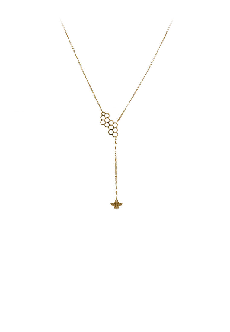 Fashion Simple Plated Gold Hollow Honeycomb Tassel Bee Pendant with Necklace
