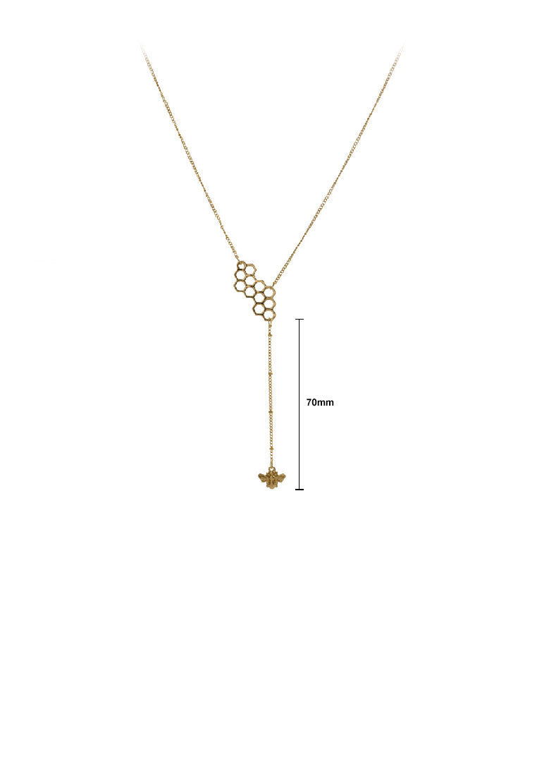 Fashion Simple Plated Gold Hollow Honeycomb Tassel Bee Pendant with Necklace