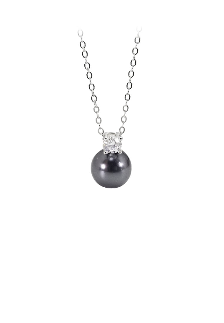 925 Sterling Silver Simple Elegant Geometric Black Freshwater Pearl Pendant with Necklace - Luxurious Look