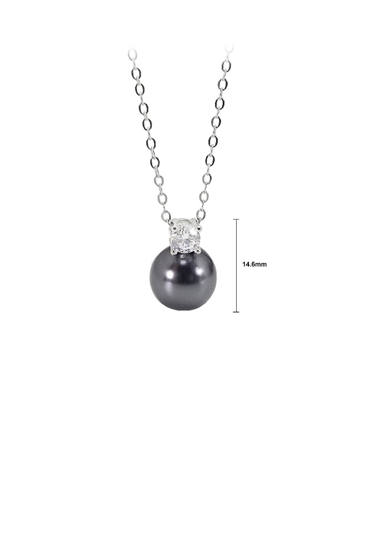 925 Sterling Silver Simple Elegant Geometric Black Freshwater Pearl Pendant with Necklace - Luxurious Look