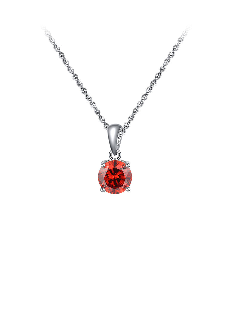 925 Sterling Silver Simple Fashion January Birthstone Geometric Pendant with Red Cubic Zirconia and Necklace - Luxurious Look - Vibrant Color