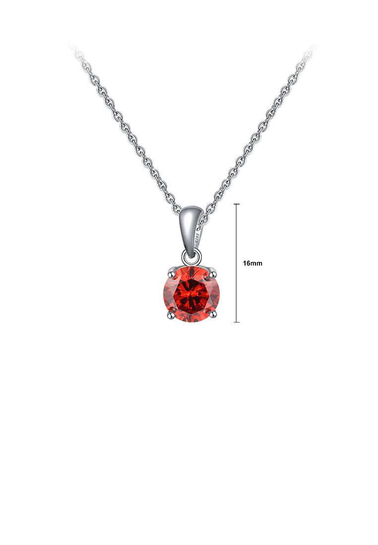 925 Sterling Silver Simple Fashion January Birthstone Geometric Pendant with Red Cubic Zirconia and Necklace - Luxurious Look - Vibrant Color