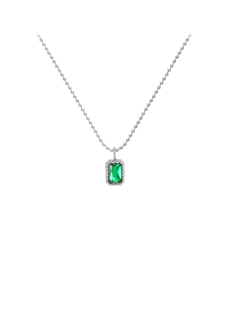 Simple Fashion 316L Stainless Steel Geometric Square Pendant with Green Cubic Zirconia and Necklace - Luxurious Look
