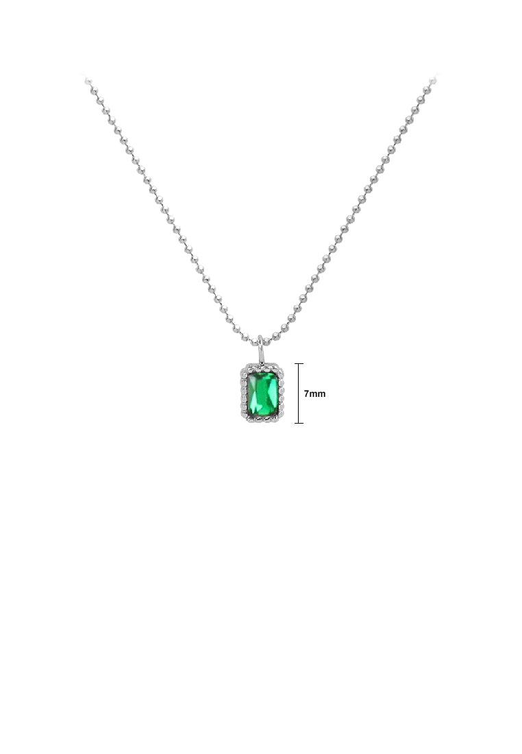 Simple Fashion 316L Stainless Steel Geometric Square Pendant with Green Cubic Zirconia and Necklace - Luxurious Look