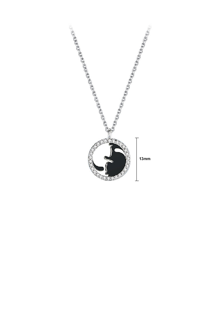 925 Sterling Silver Fashion Simple Cat Geometric Round Pendant with Cubic Zirconia and Necklace - Luxurious Look