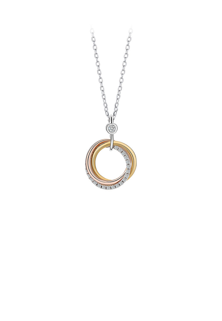 925 Sterling Silver Simple Temperament Geometric Three-Color Three-Ring Pendant with Cubic Zirconia and Necklace - Luxurious Look