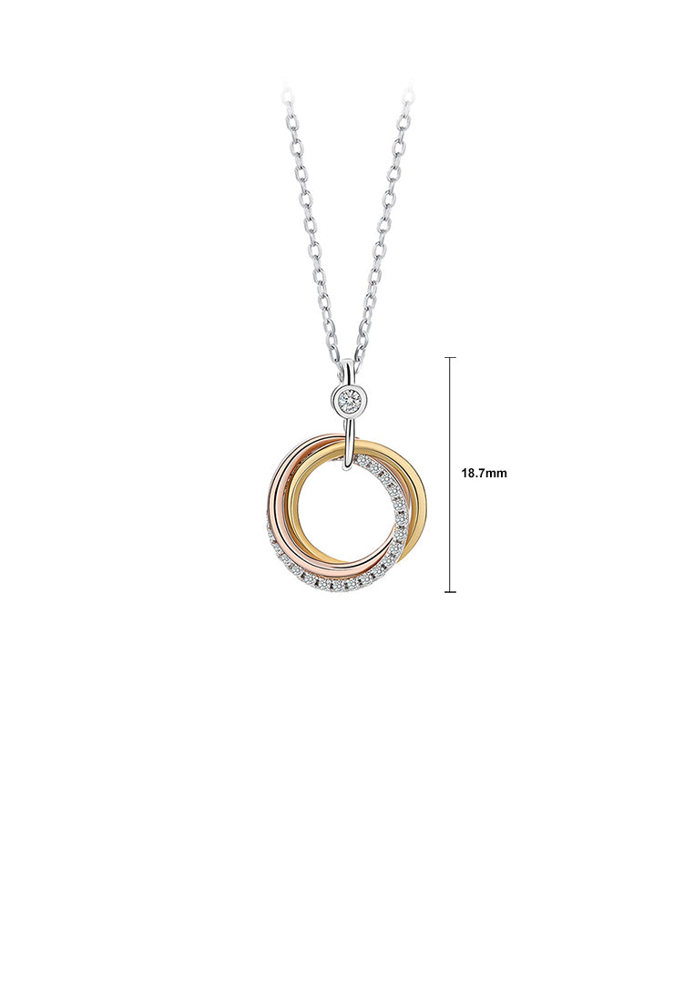 925 Sterling Silver Simple Temperament Geometric Three-Color Three-Ring Pendant with Cubic Zirconia and Necklace - Luxurious Look