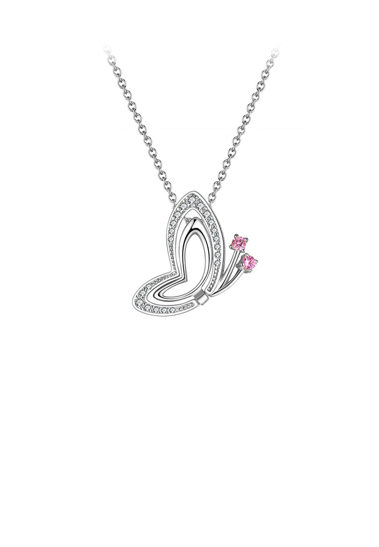 925 Sterling Silver Simple and Elegant Hollow Butterfly Pendant with Cubic Zirconia and Necklace - Luxurious Look