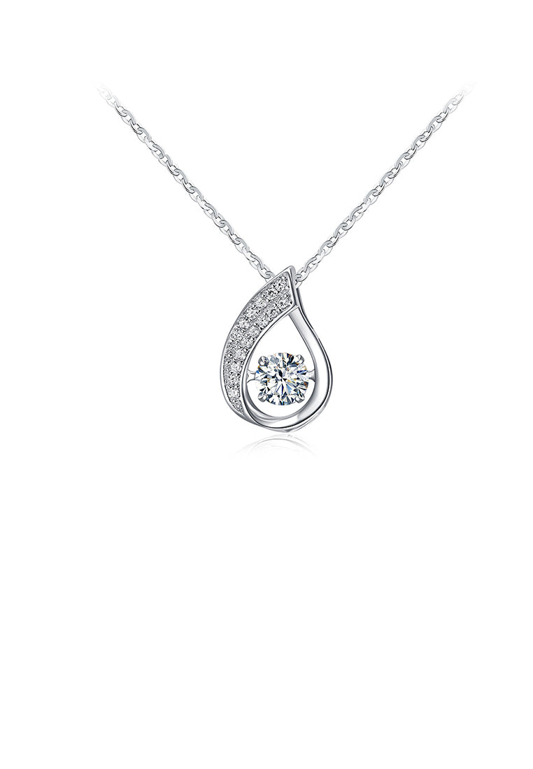 925 Sterling Silver Fashion Brilliant Water Drop Pendant with Cubic Zirconia and Necklace - Luxurious Look