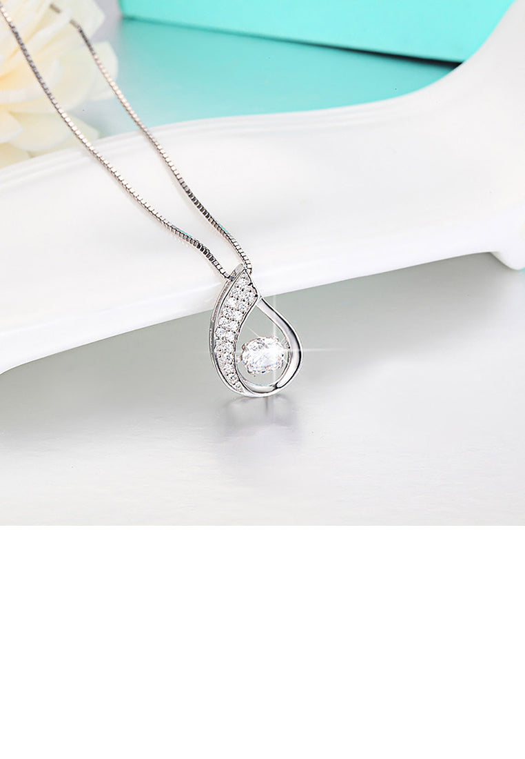925 Sterling Silver Fashion Brilliant Water Drop Pendant with Cubic Zirconia and Necklace - Luxurious Look