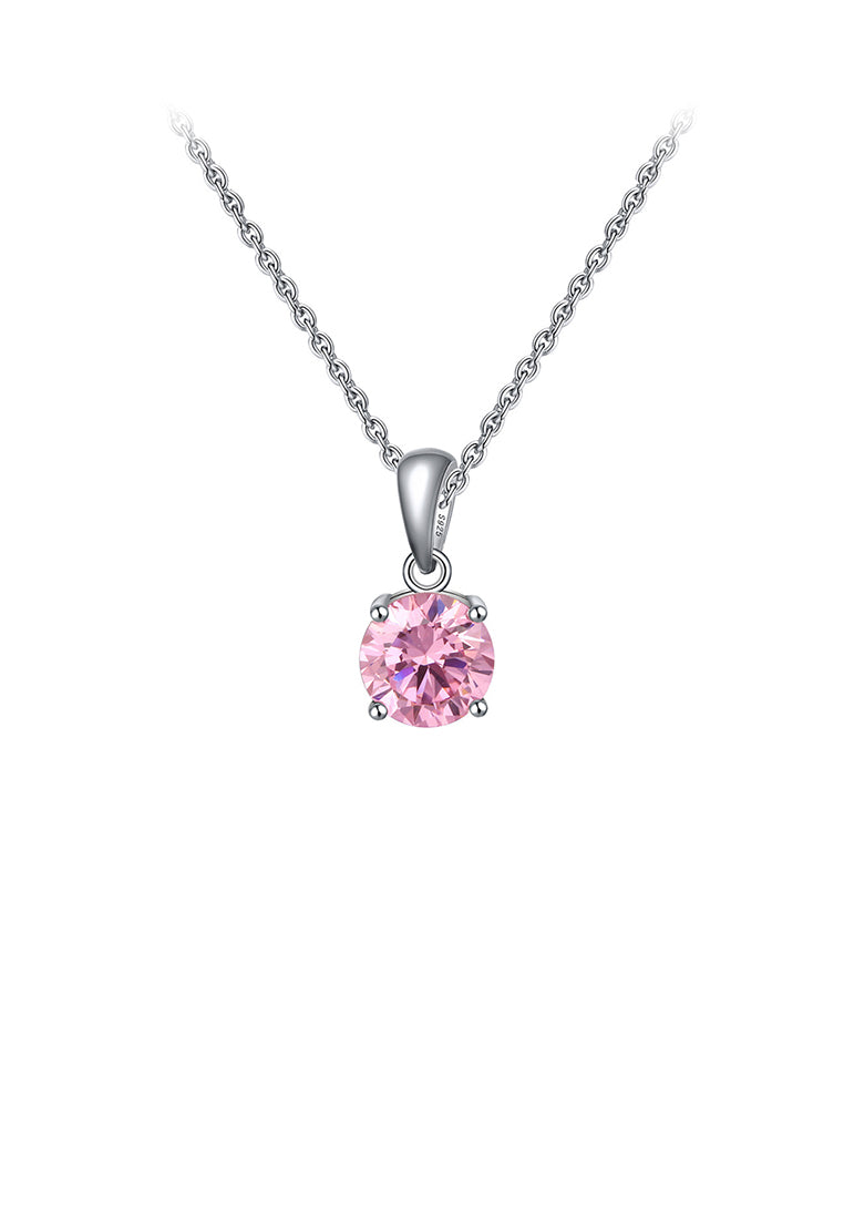 925 Sterling Silver Simple Fashion October Birthstone Geometric Pendant Pink Cubic Zirconia and Necklace - Luxurious Look - Vibrant Color