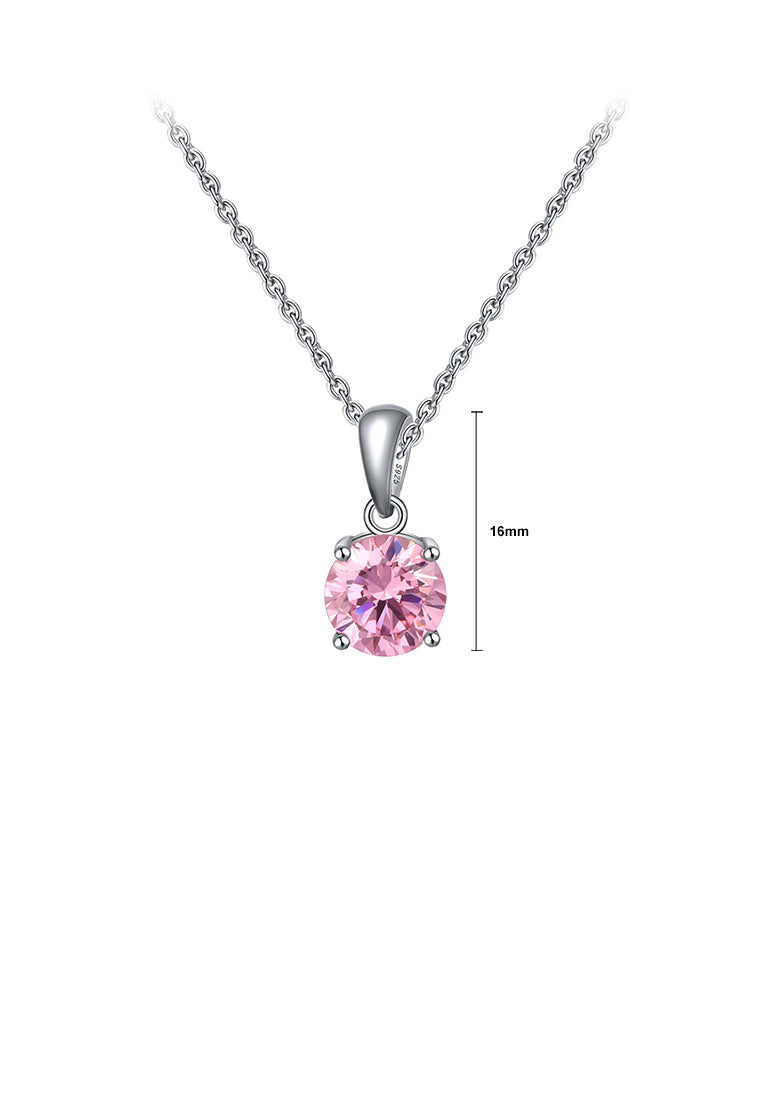 925 Sterling Silver Simple Fashion October Birthstone Geometric Pendant Pink Cubic Zirconia and Necklace - Luxurious Look - Vibrant Color