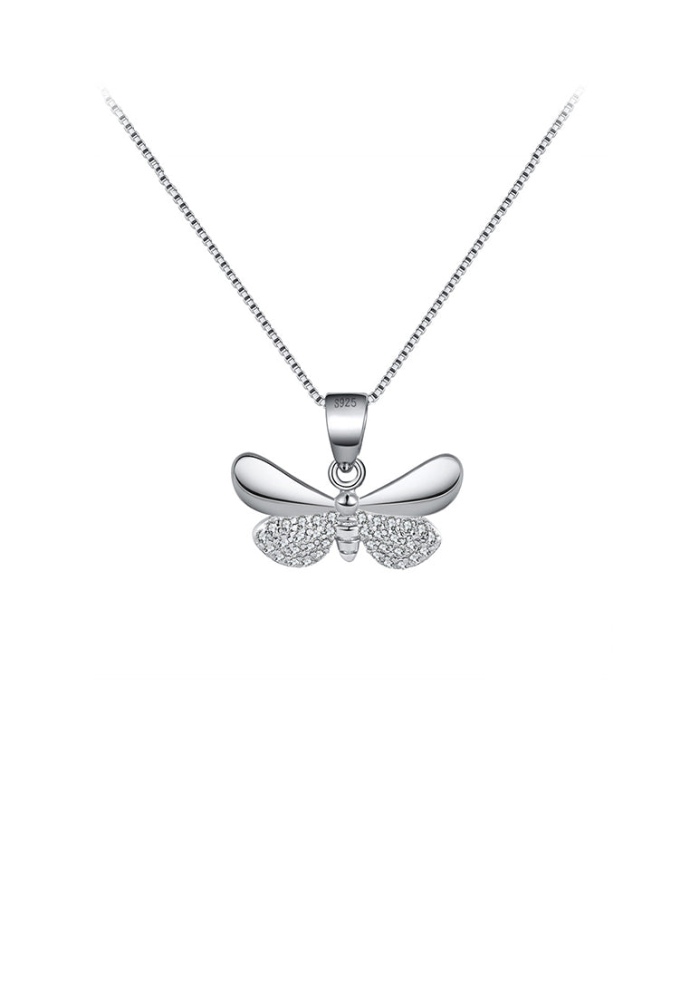 925 Sterling Silver Simple and Elegant Butterfly Pendant with Cubic Zirconia and Necklace - Luxurious Look