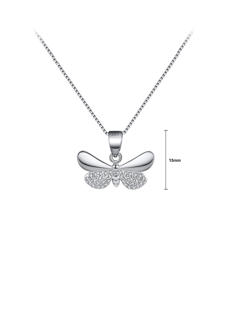 925 Sterling Silver Simple and Elegant Butterfly Pendant with Cubic Zirconia and Necklace - Luxurious Look