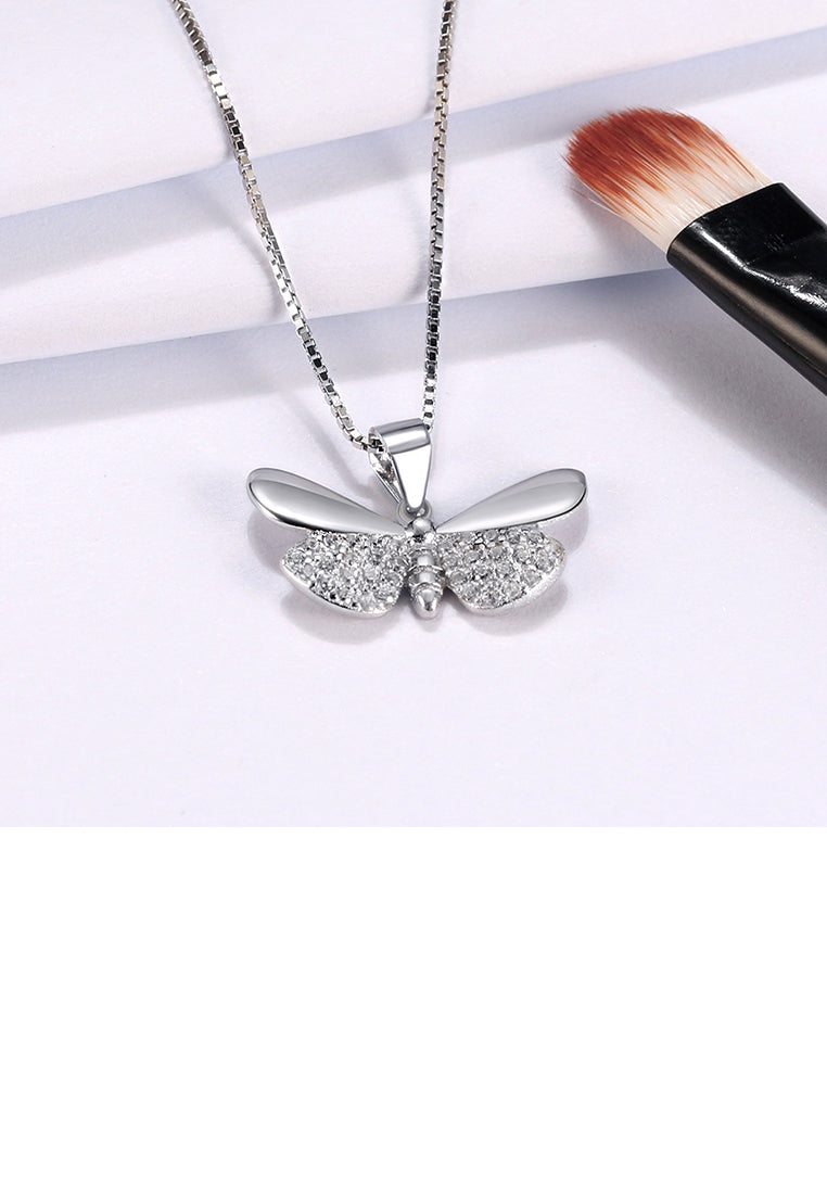 925 Sterling Silver Simple and Elegant Butterfly Pendant with Cubic Zirconia and Necklace - Luxurious Look