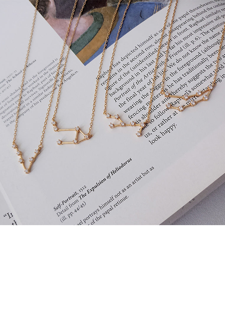 925 Sterling Silver Plated Champagne Gold Fashion Simple Twelve Constellation Virgo Pendant with Cubic Zirconia and Necklace - Luxurious Look
