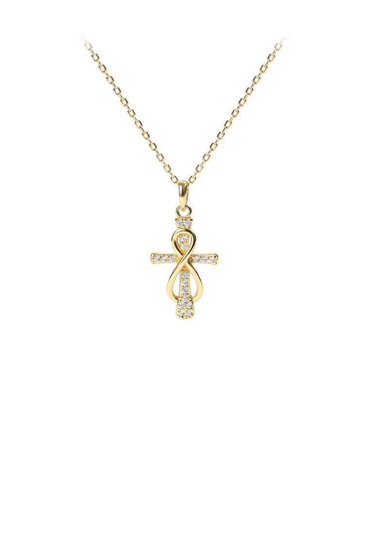 925 Sterling Silver Plated Gold Fashion Temperament Cross Infinity Symbol Pendant with Cubic Zirconia and Necklace - Luxurious Look