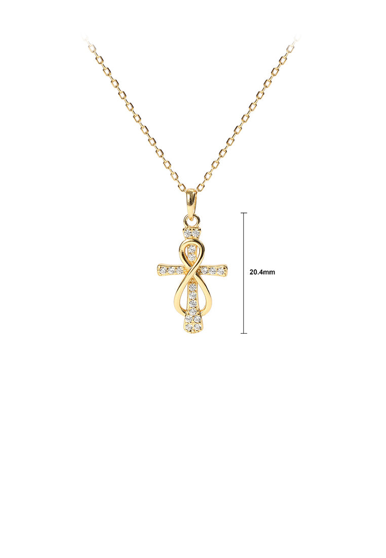 925 Sterling Silver Plated Gold Fashion Temperament Cross Infinity Symbol Pendant with Cubic Zirconia and Necklace - Luxurious Look