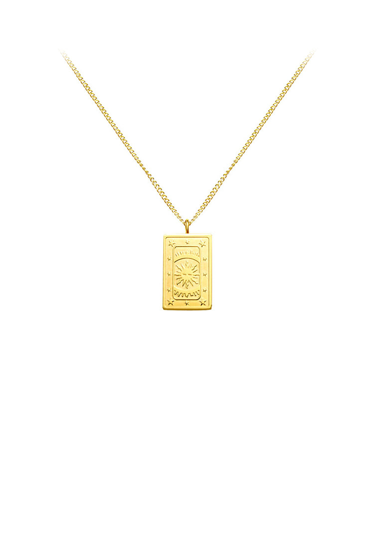 Fashion Simple Plated Gold 316L Stainless Steel Sun Pattern Geometric Square Pendant with Necklace
