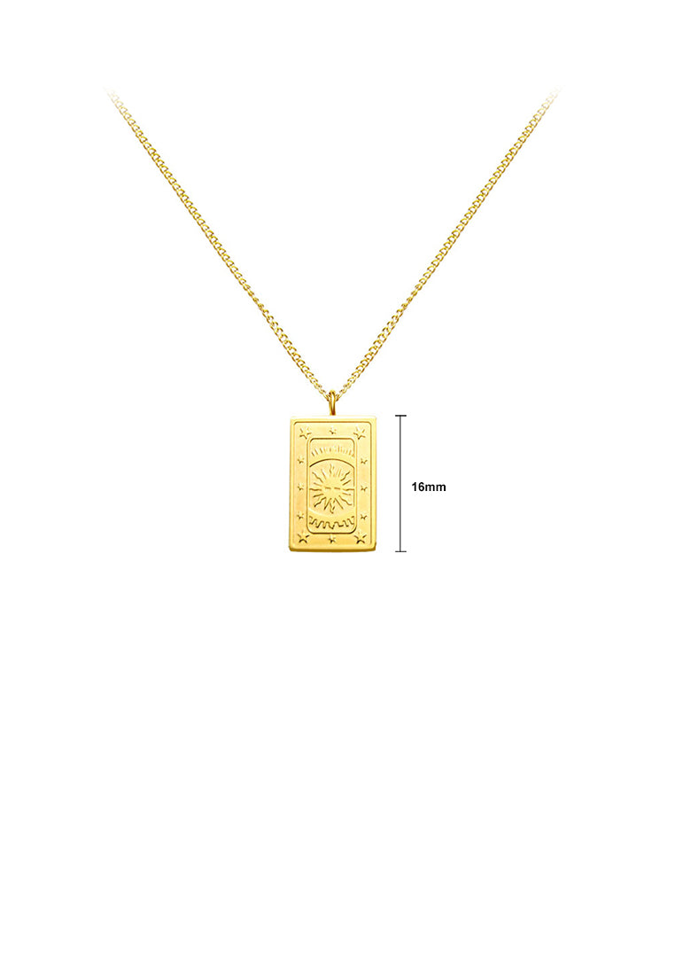 Fashion Simple Plated Gold 316L Stainless Steel Sun Pattern Geometric Square Pendant with Necklace