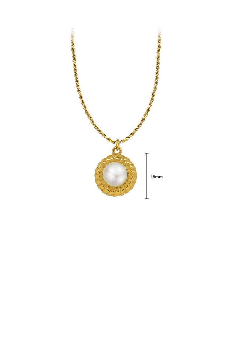 Fashion Creative Plated Gold 316L Stainless Steel Straw Hat Shaped Imitation Pearl Pendant with Necklace - Luxurious Look