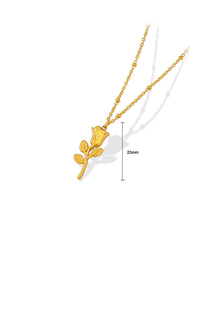 Fashion Elegant Plated Gold 316L Stainless Steel Rose Pendant with Necklace