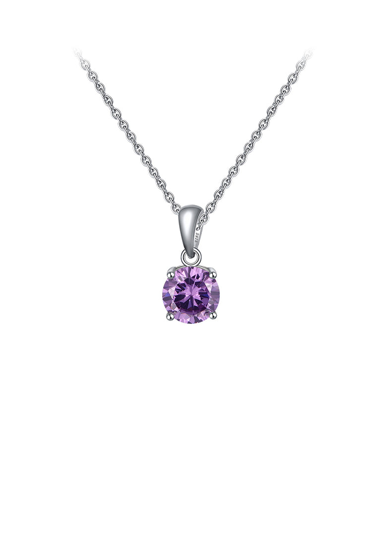 925 Sterling Silver Simple Fashion June Birthstone Geometric Pendant with Light Purple Cubic Zirconia and Necklace - Luxurious Look