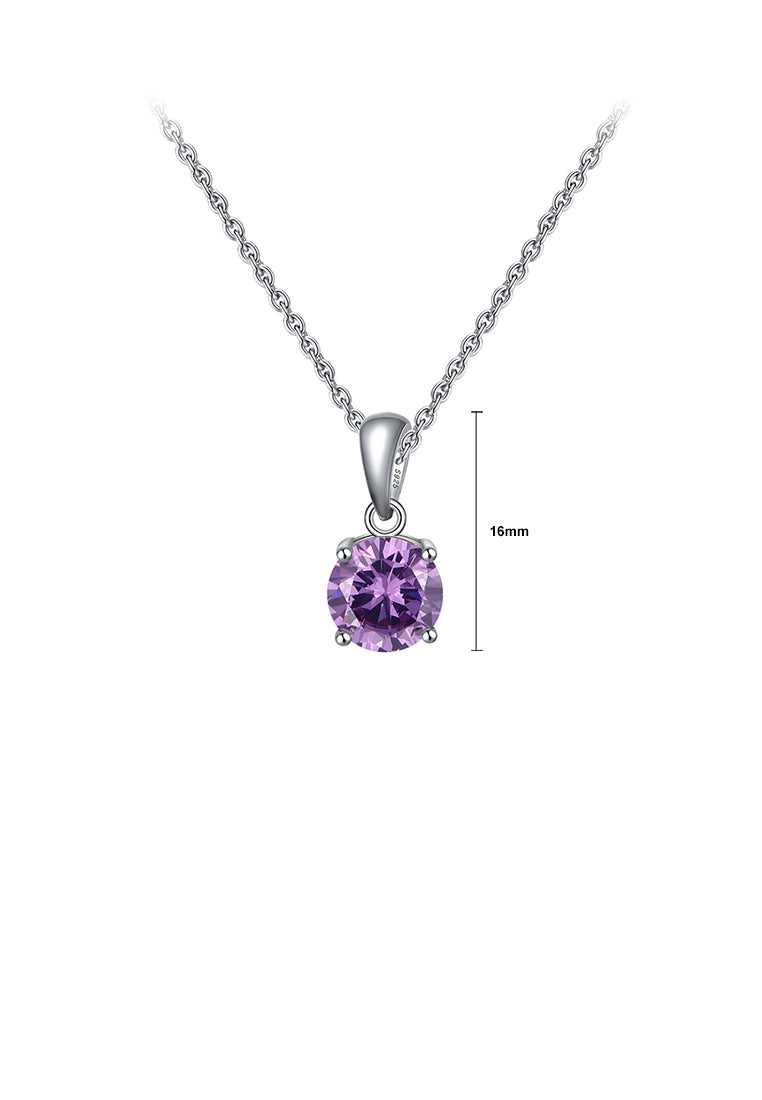 925 Sterling Silver Simple Fashion June Birthstone Geometric Pendant with Light Purple Cubic Zirconia and Necklace - Luxurious Look
