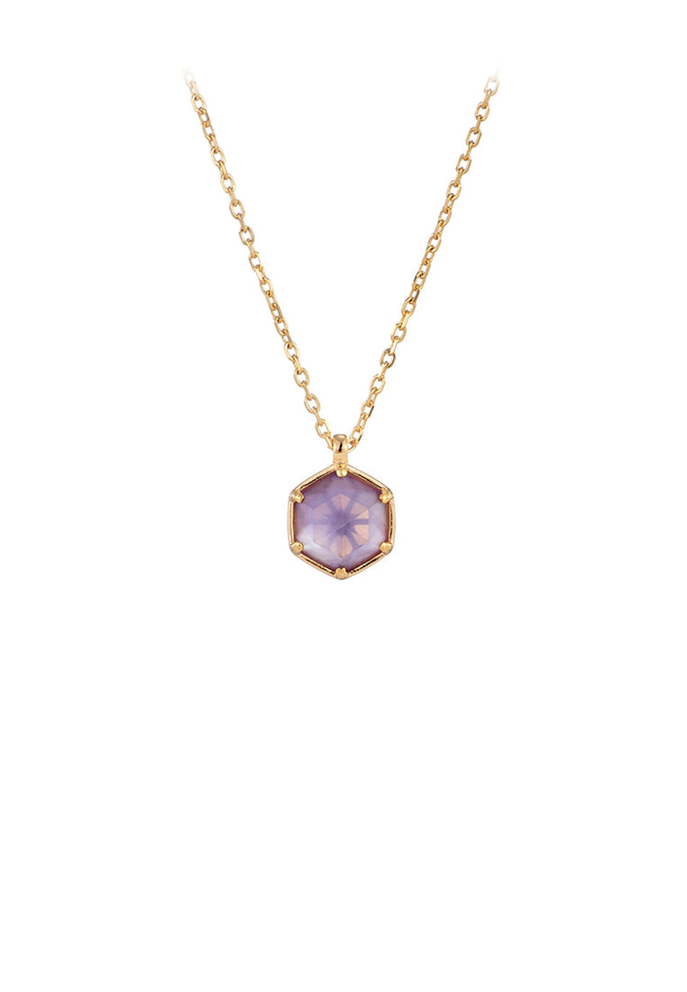 925 Sterling Silver Plated Gold Fashion Simple Lucky Geometric Diamond Amethyst Pendant with Necklace