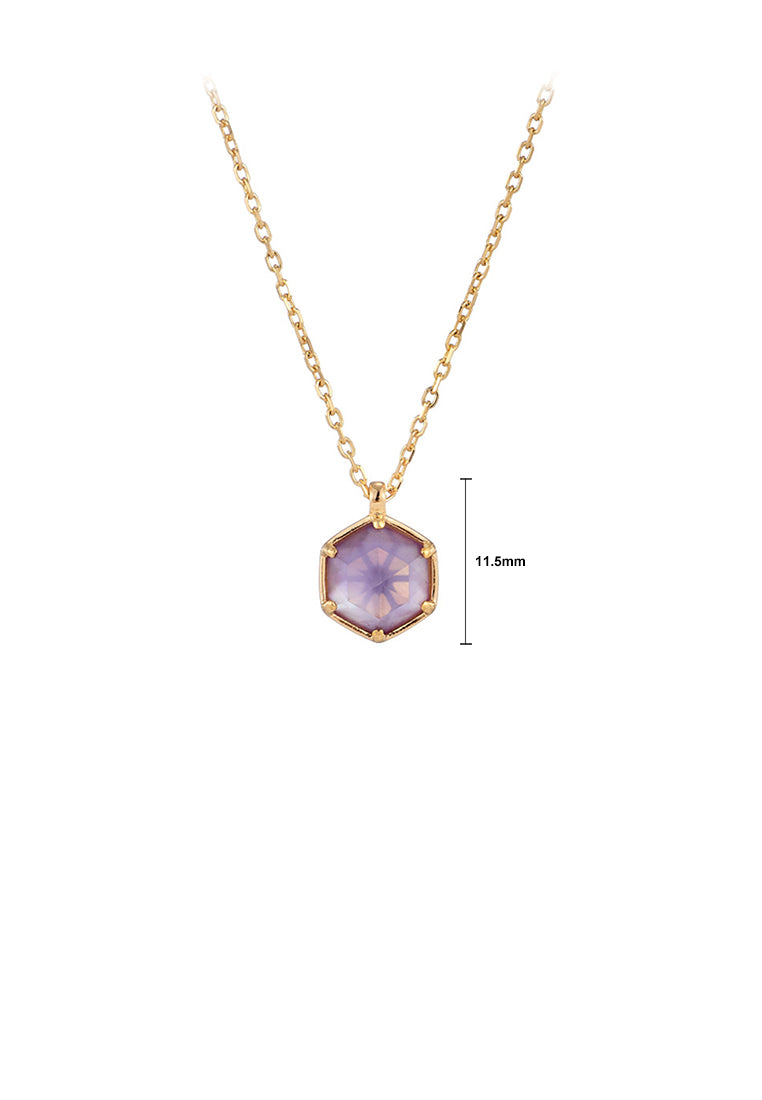 925 Sterling Silver Plated Gold Fashion Simple Lucky Geometric Diamond Amethyst Pendant with Necklace