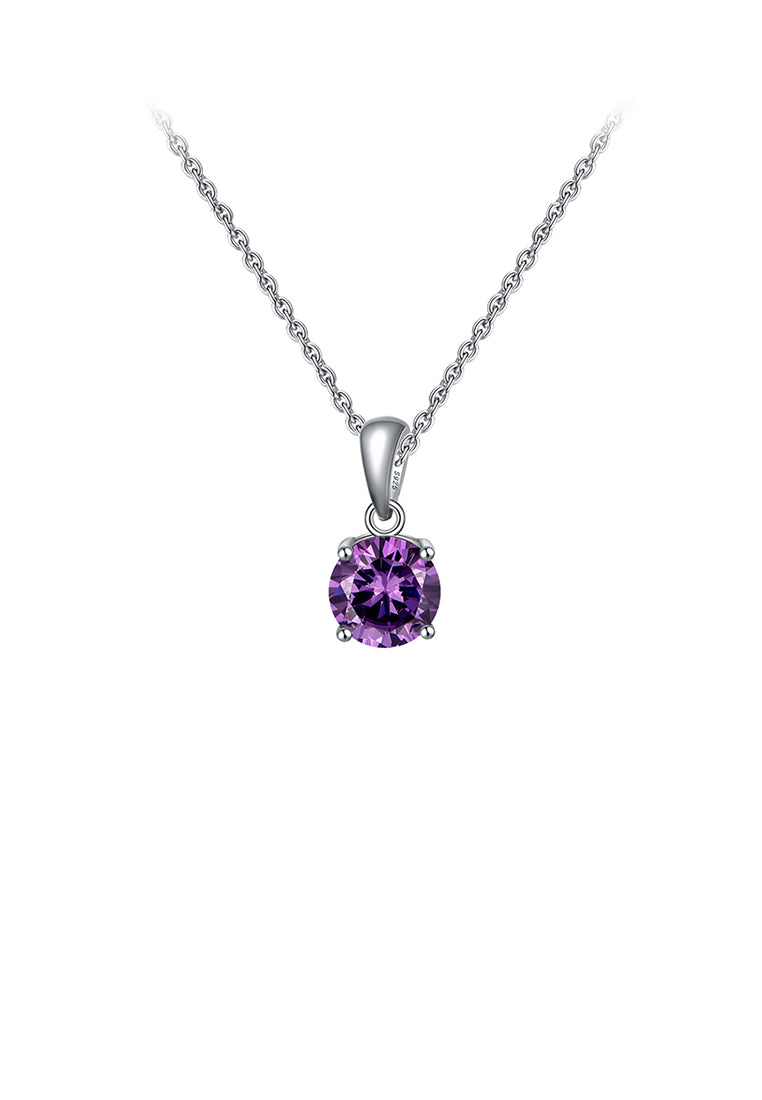 925 Sterling Silver Simple Fashion February Birthstone Geometric Pendant with Deep Purple Cubic Zirconia and Necklace - Luxurious Look