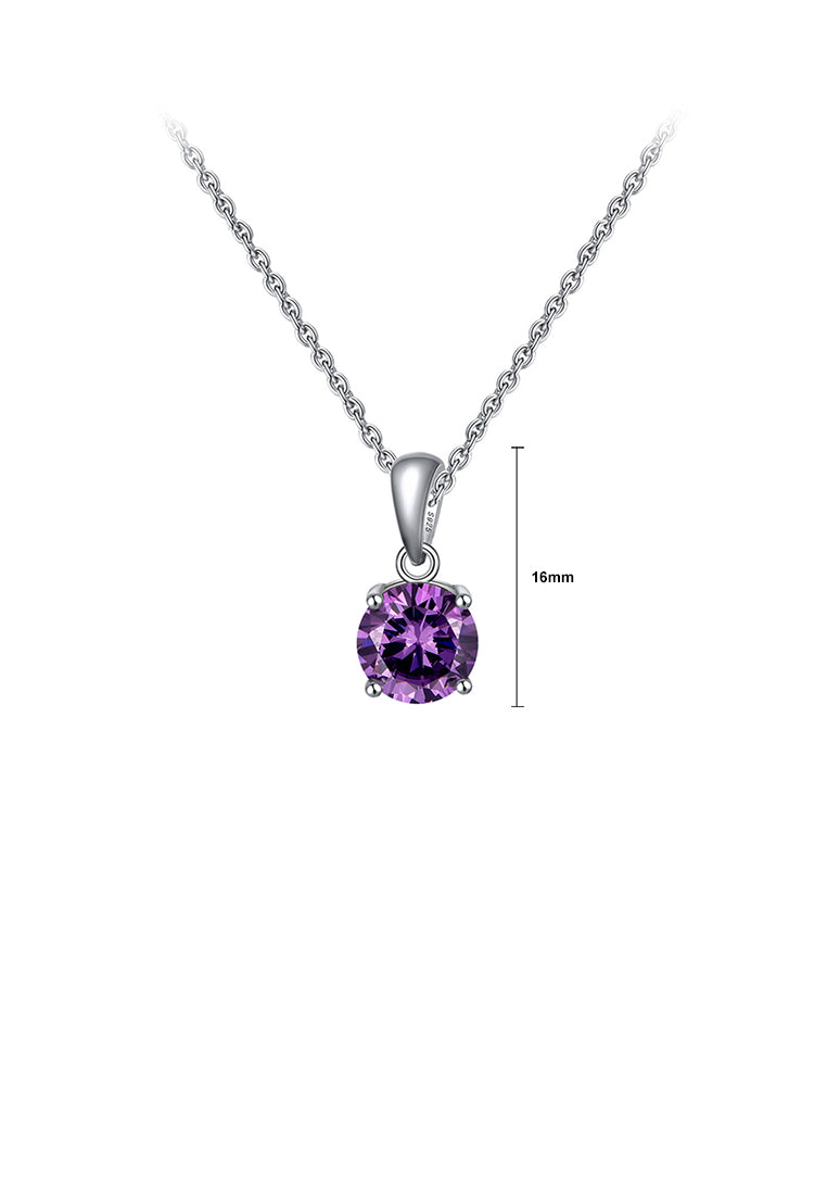 925 Sterling Silver Simple Fashion February Birthstone Geometric Pendant with Deep Purple Cubic Zirconia and Necklace - Luxurious Look