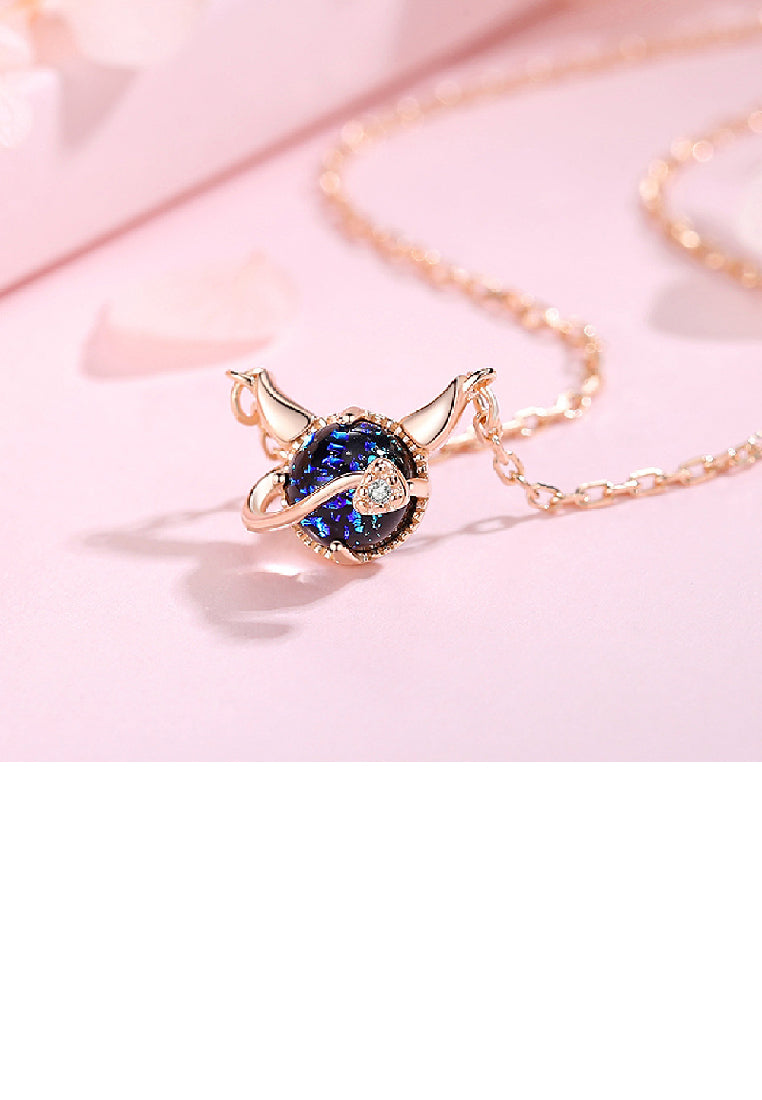 925 Sterling Silver Plated Rose Gold Fashion Personality Little Devil Cat Pendant with Cubic Zirconia and Necklace - Luxurious Look