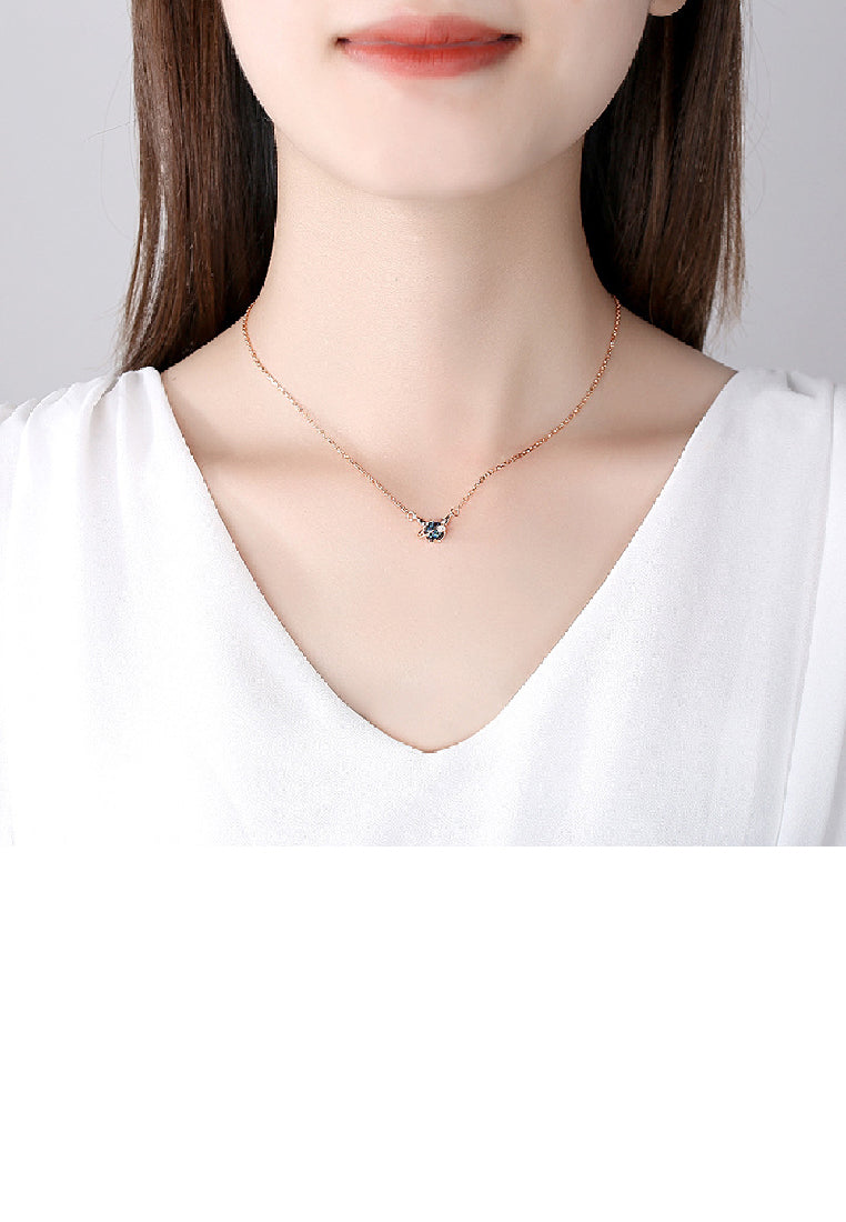 925 Sterling Silver Plated Rose Gold Fashion Personality Little Devil Cat Pendant with Cubic Zirconia and Necklace - Luxurious Look